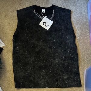 Black Sleeveless Top with Silver Accents